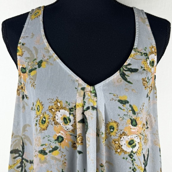 Anthro Maeve Magda Gray Floral Flowy Ruffle Sleeveless Tunic Top Small - Picture 2 of 7